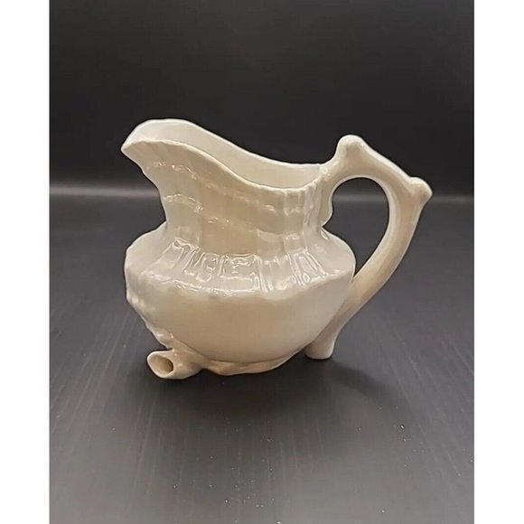 Antique Neptune Creamer‎ Opalescent Ivory Body Handle Shell Footed German 4" - Picture 3 of 9